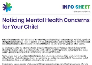Noticing Mental Health Concerns for Your Child resource cover